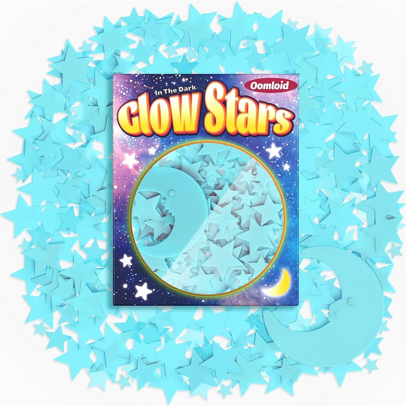 Oomloid 201 Pcs Glow in The Dark Stars Stickers for Ceiling, Toddler Stocking Stuffers Wall Room Decor Gifts, Luminous 3D Glowing Stars Easter Basket Stuffers for Kids Boys Girls - Blue - Image 1